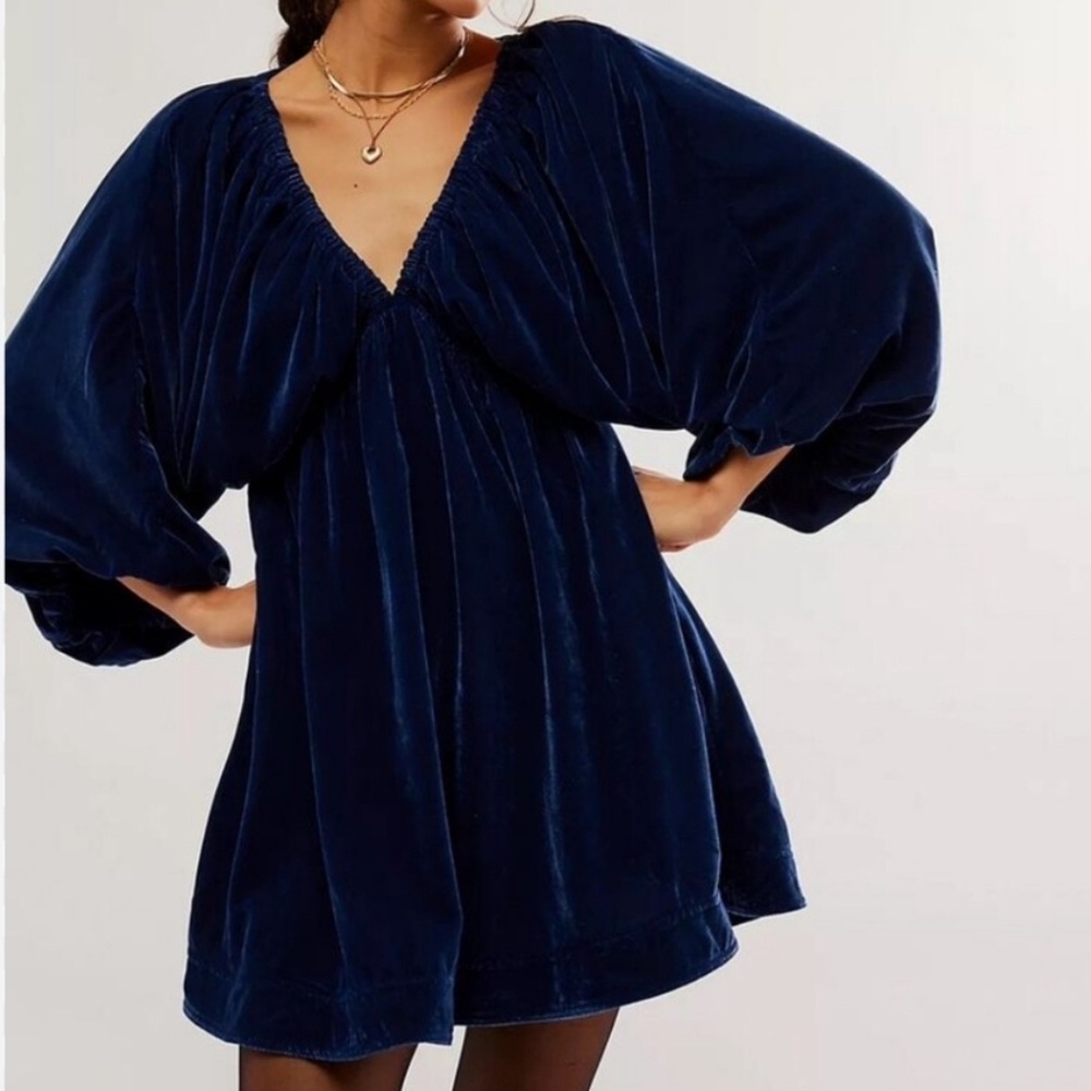 Free People Deep Blue Velvet Portia Dress
